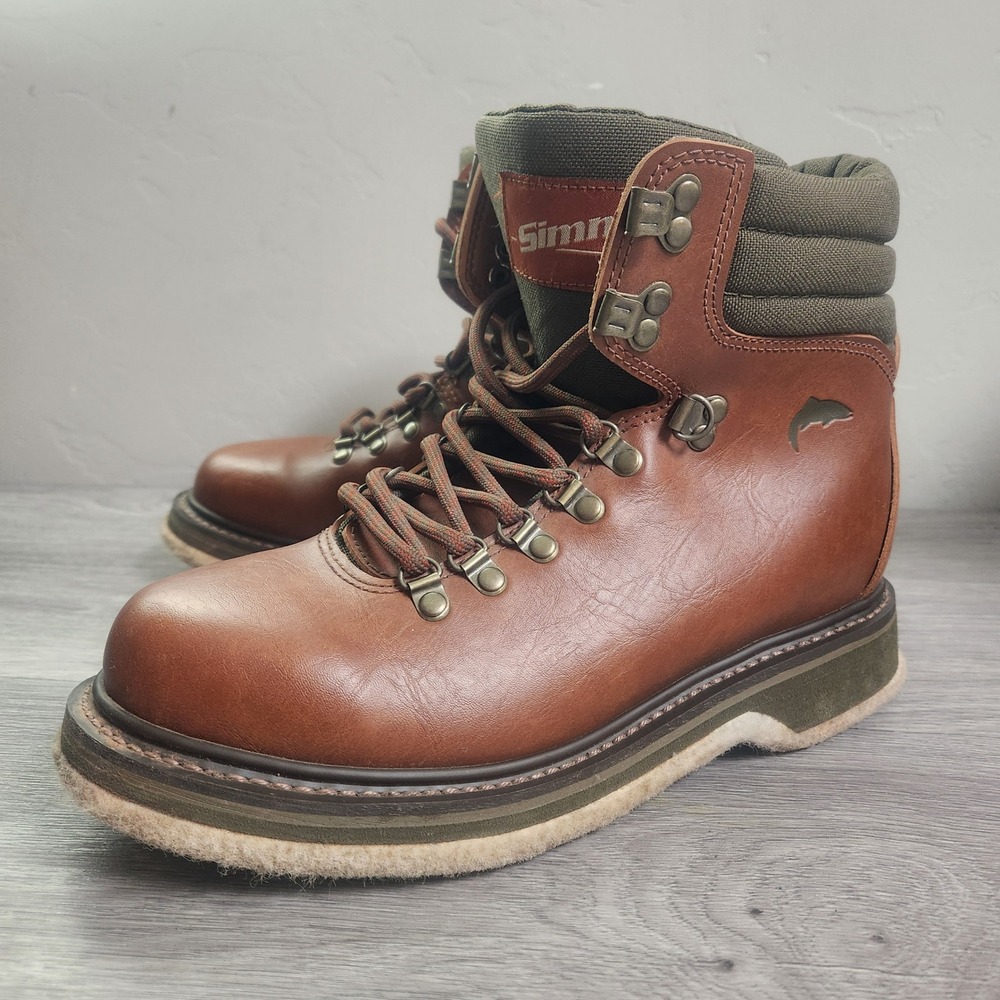 Simms Brown High Boots Size 7 Freestone Leather Felt Sole Wading Fly Fishing